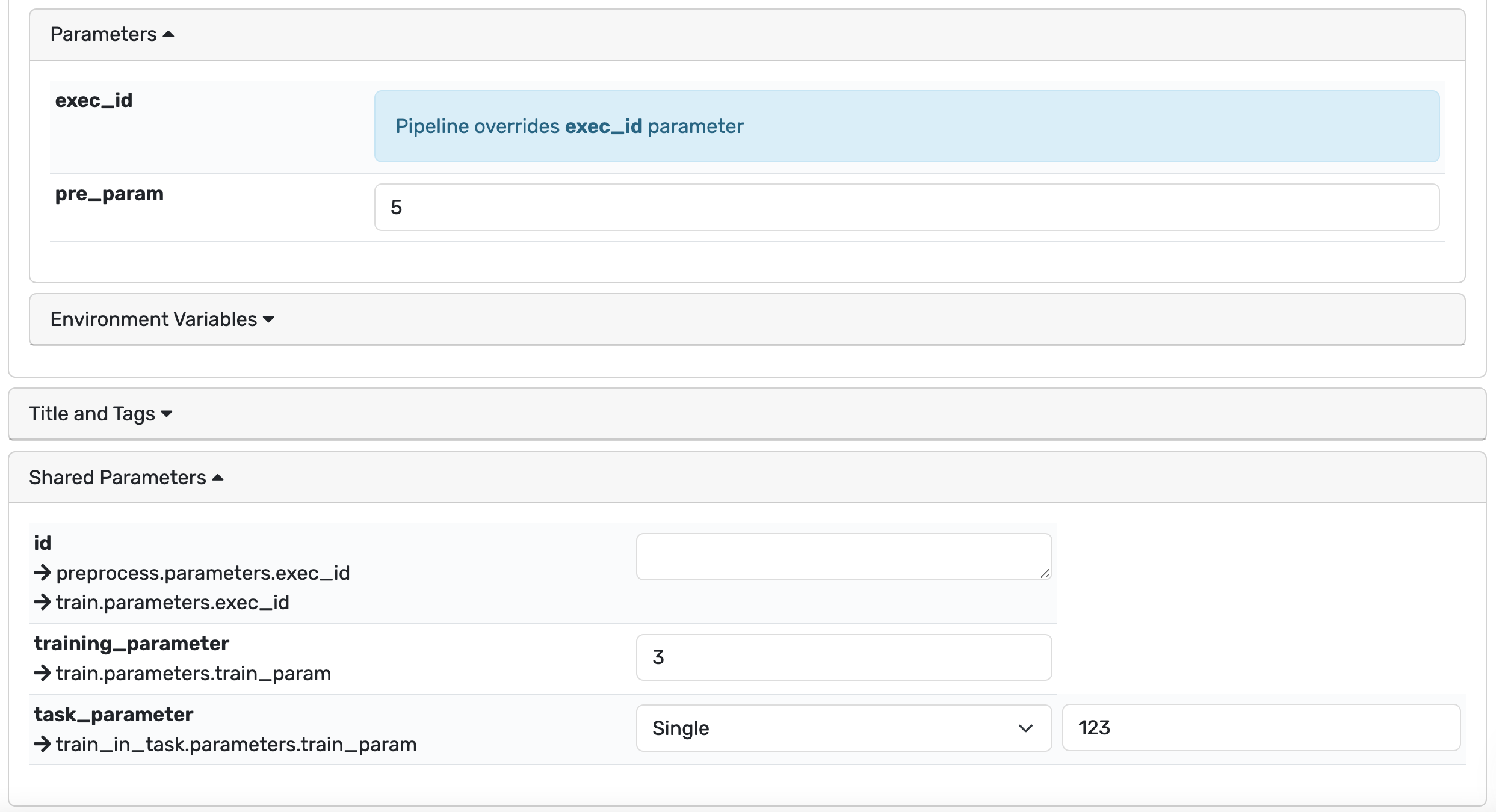 Pipeline parameters