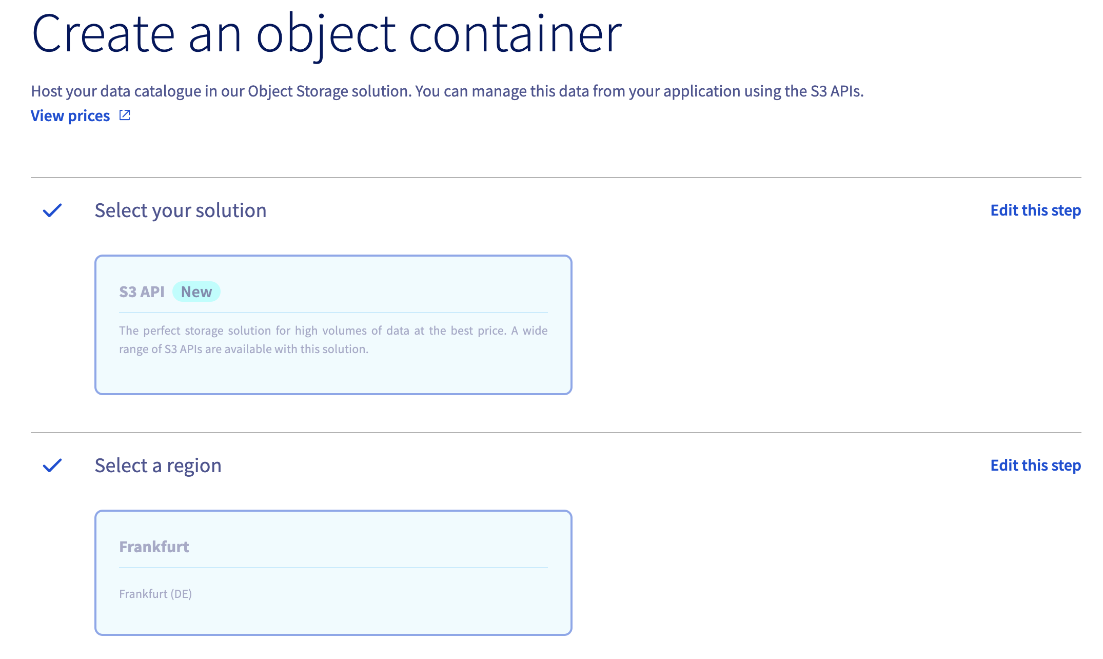 Choose the S3 API and the region