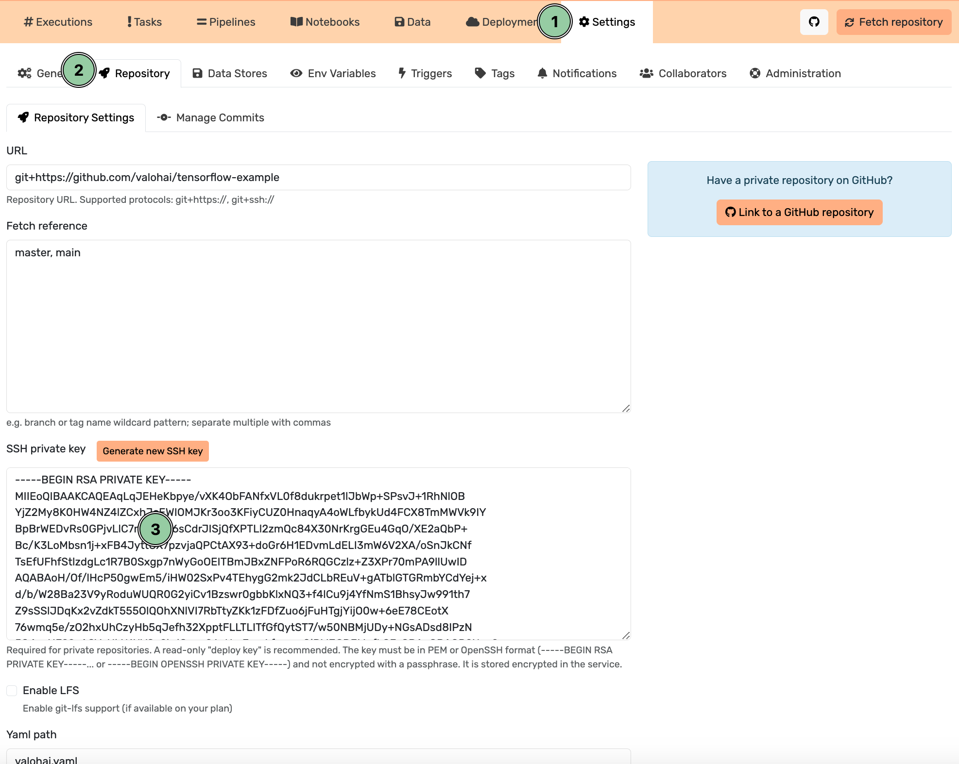 Paste SSH Key to Valohai