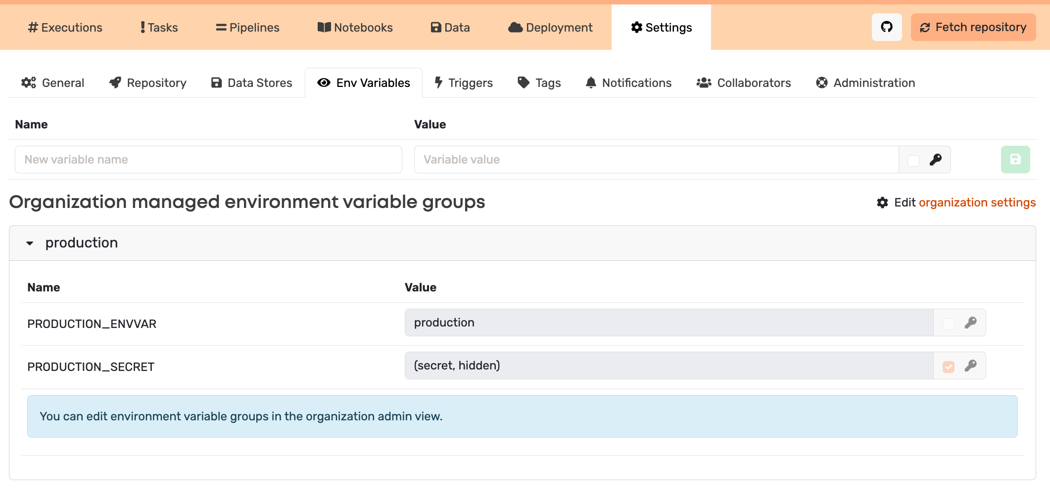 Use organization environment variables