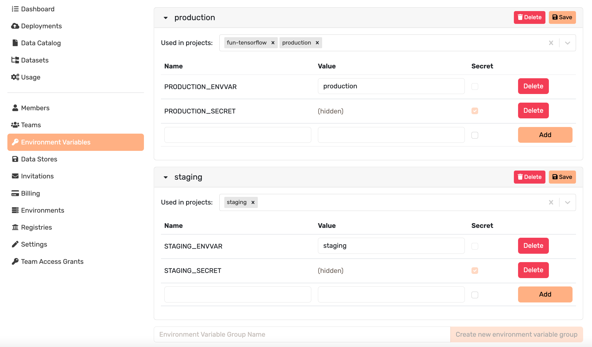 Create organization environment variables