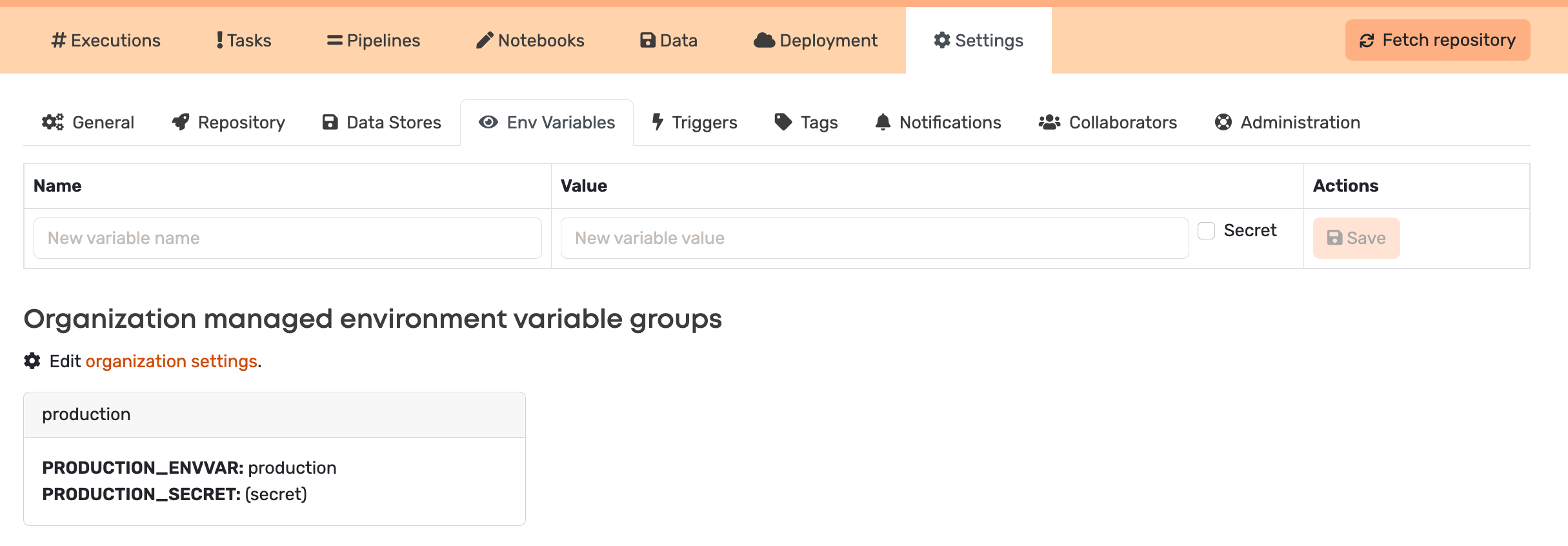 Use organization environment variables
